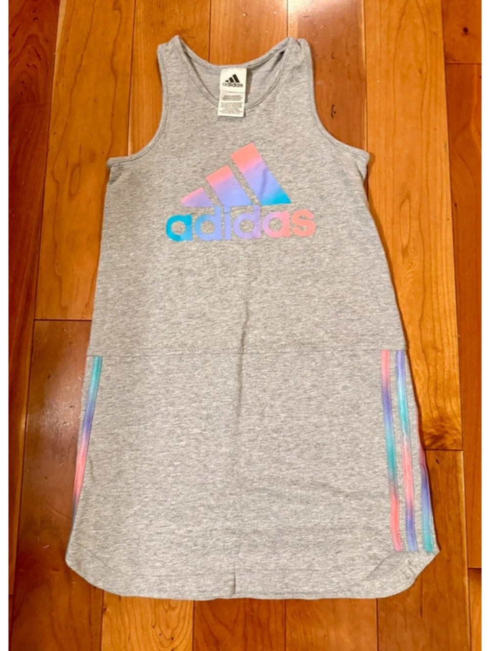 Athletic adidas kids grey dress with multicolor logo